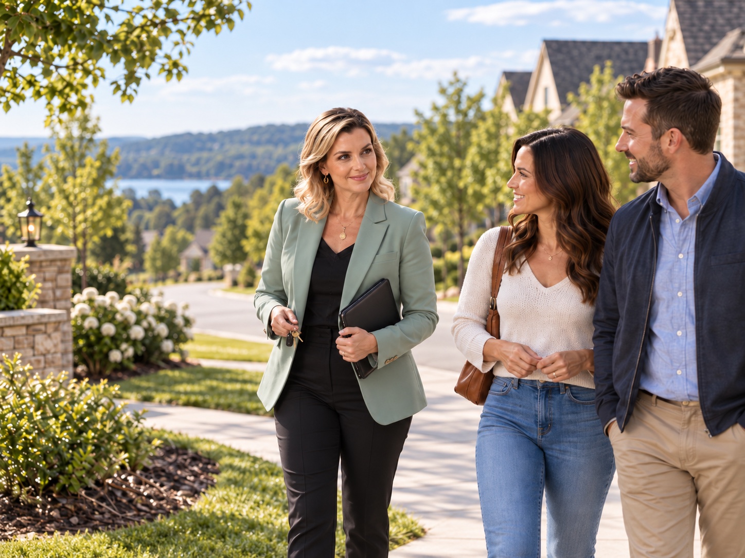Crystal Mauran helping buyers explore a residential neighborhood